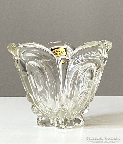 Lux glass faconne main made in Austria art deco thick cast marked glass vase