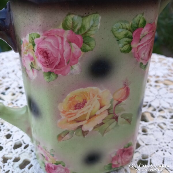 Antique earthenware jug with flowers