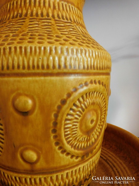 Scheurich mid century honey brown ceramic vase 25.5 cm and bowl 25 cm