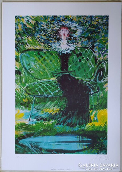 Original, signed, numbered John Smith screen print “green lady” c. Unique artwork 68 × 48