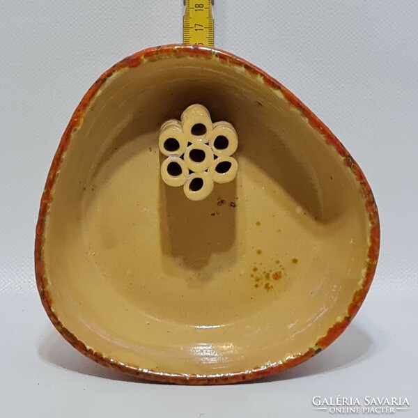 Hódmezővásárhelyi, ikebana, brown, orange glazed ceramic flowerpot (2757)