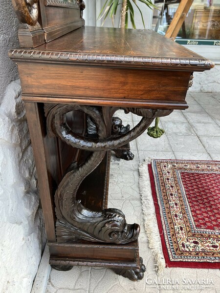 Antique treasures of Italy - carved Renaissance castle mirror with console table for sale - available for rent