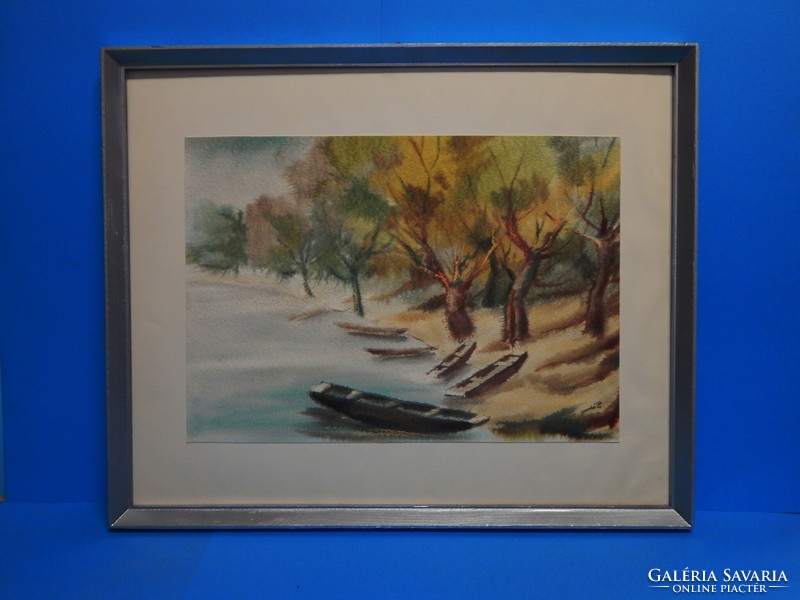 Watercolor by Pál Szabó (1954-2021) in a 53x65 cm silver frame, in excellent condition