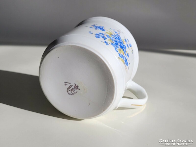 Old porcelain large mug with Czech forget-me-not pattern