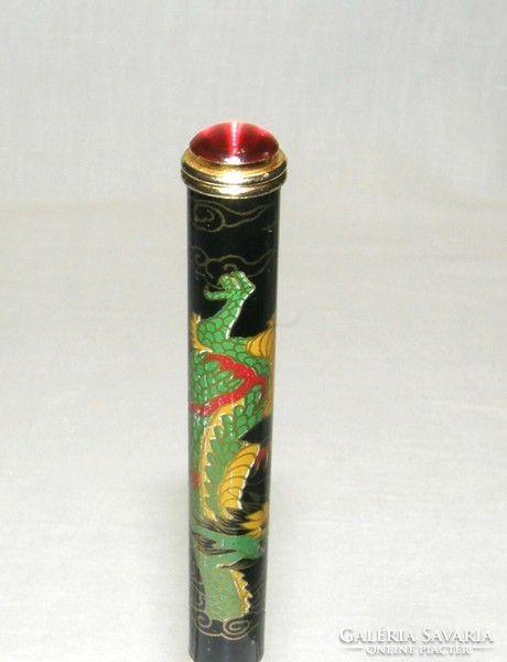 Leaf opener fire enamel with dragon pattern handle with ruby colored decoration at the end