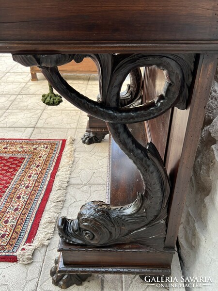 Antique treasures of Italy - carved Renaissance castle mirror with console table for sale - available for rent