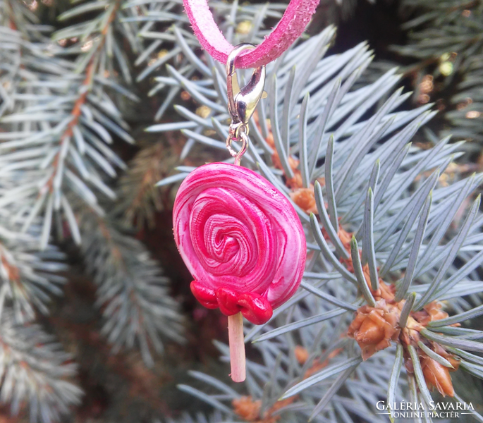 Strawberry lollipop pendant