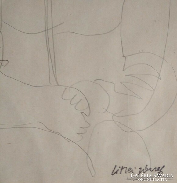 József Litkei: the fat - pencil drawing from the artist's legacy