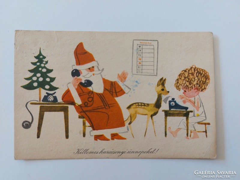 Régi karácsonyi képeslap 1965 rajzos levelezőlap Mikulás