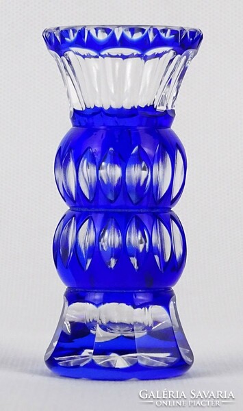 1O220 Régi színezett csiszolt kék Haida üveg váza ibolyaváza 8.3 cm