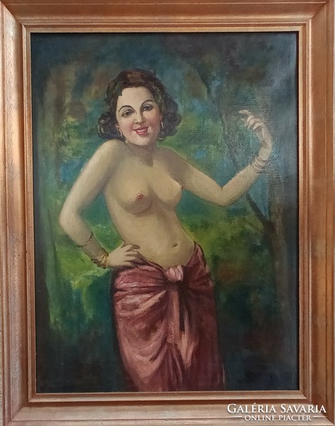 Antique marked - sj sign - large nude painting (oil / canvas)