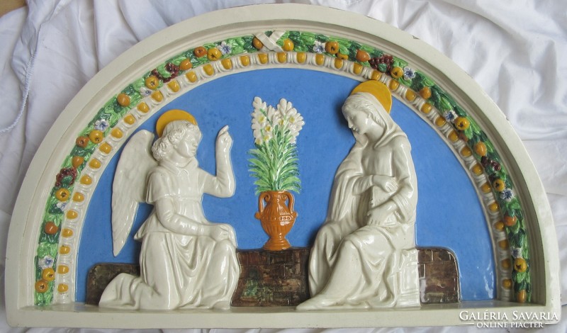 After the Italian sculptor Luca del robbia 1400-1482, painted-glazed majolica/faience mural.