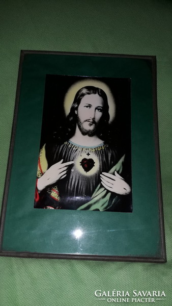 Antique farmhouse smaller wall retouched image of a saint with a copper frame, glazed 21 x 15 cm according to the pictures