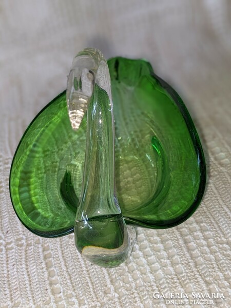 Glass swan ashtrays - blue and green