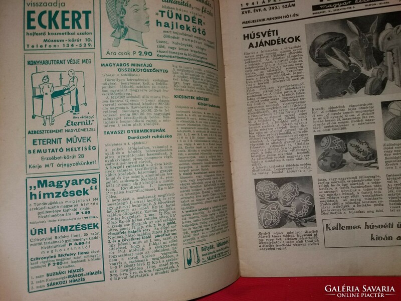 Antik 1941 április Tündér ujjak kézimunka Magazin melléklettel gazdagon illusztrálva