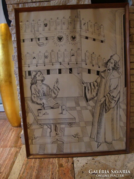 Large ink drawing suitable for a pharmacy