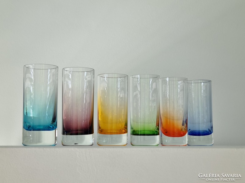 6+6 colored old Czech drinking glasses (two sets)