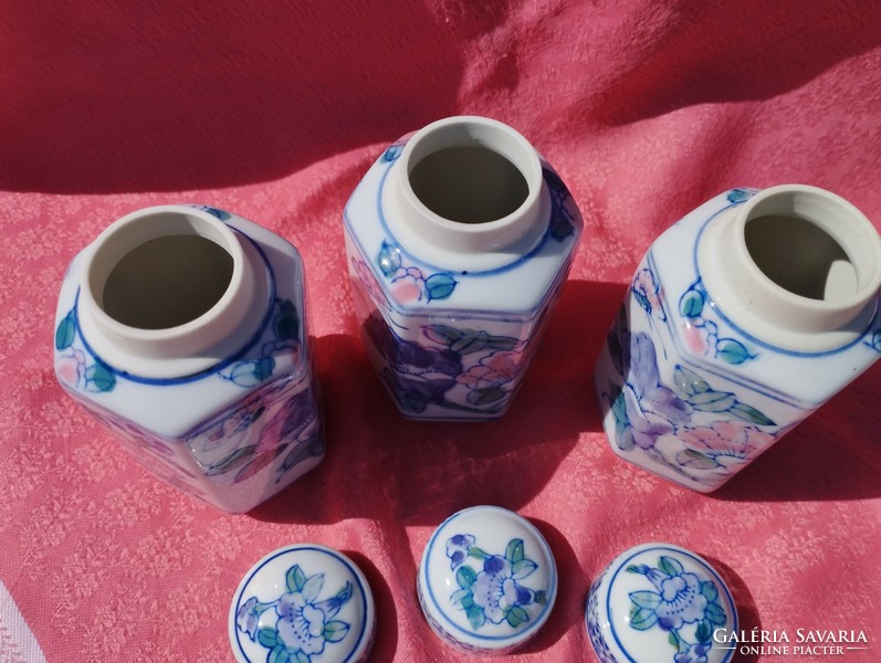 3 Pcs. Oriental tea herb holder, porcelain spice holder