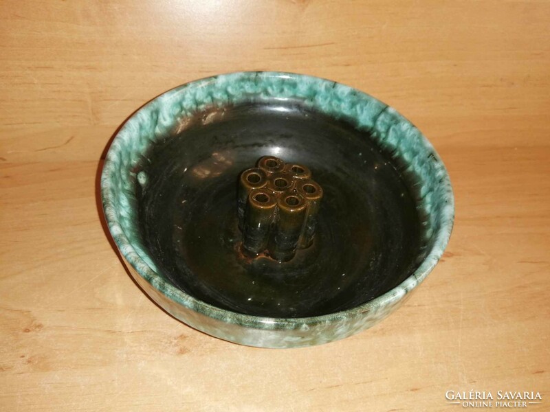 Iparművész kerámia ikebana váza - 7 cm magas, átm. 17  cm (24/d)