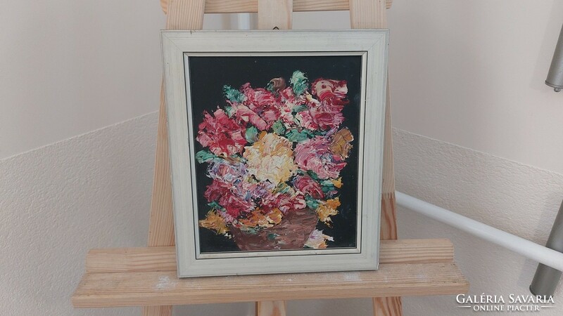 (K) Virágcsendélet festmény 26x31 cm kerettel