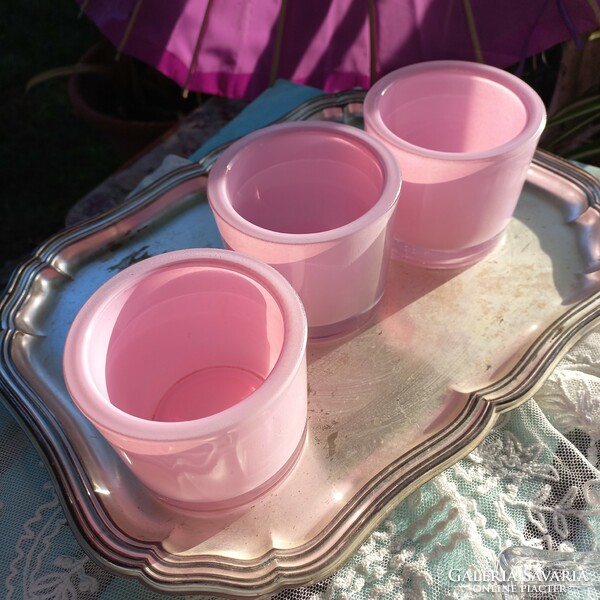 3 db pink vastagfalu mécsestartó üveg tálcával együtt