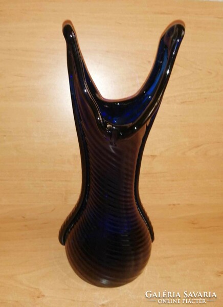 Kék, szakított üveg váza  - 32 cm magas (19/d)