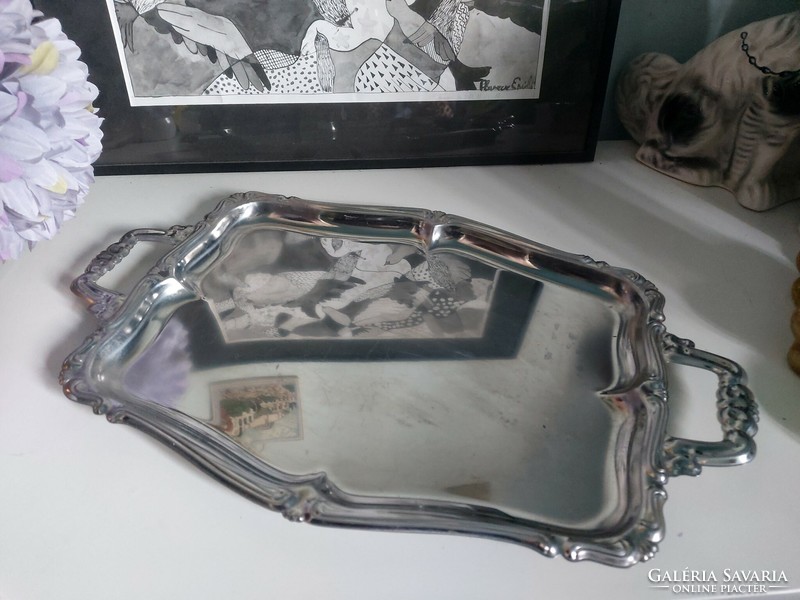 51X32 cm decorative, silver-colored tray with handles, price/piece, 2 pieces available