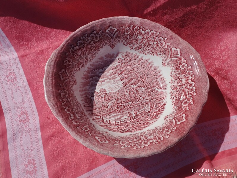 English, scenic porcelain deep cabbage offering bowl, centerpiece