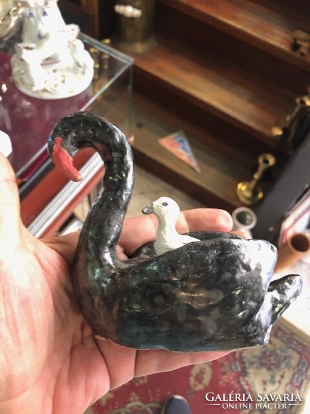 Swan sculpture made of ceramics, German, 15 cm in size.