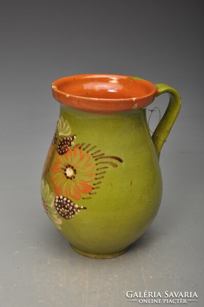 Alföldi ( Mezőtúr ) green glazed milk jug, with floral decoration. 19 cm