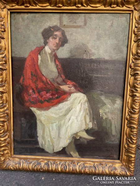 Szófán ülő női portré