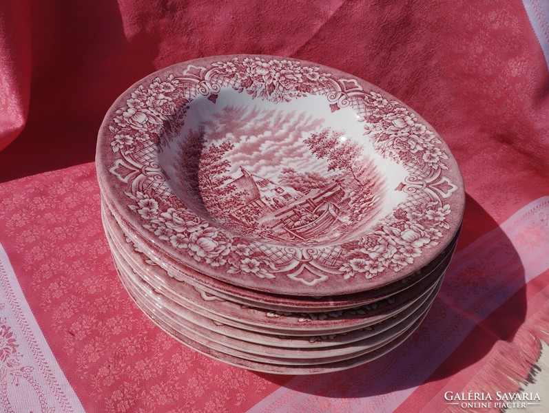 9 db. angol jelenetes porcelán mély tányér