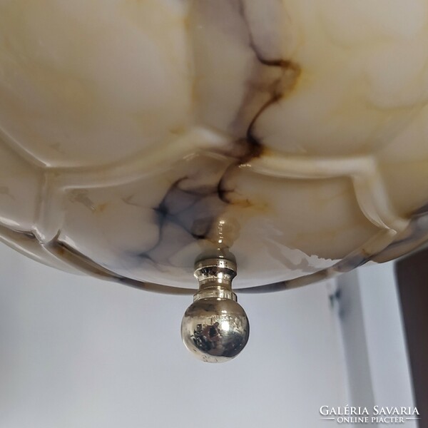 Art deco réz mennyezeti lámpa felújítva - különleges formájú, márványozott búra