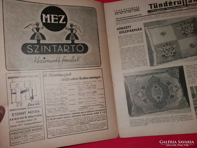 Antik 1940 december Tündér ujjak kézimunka Magazin melléklettel gazdagon illusztrálva