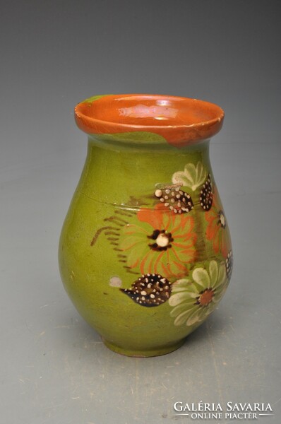 Alföldi ( Mezőtúr ) green glazed milk jug, with floral decoration. 19 cm