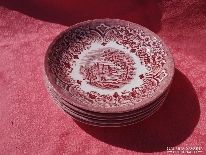 5 Pcs. English scenic porcelain saucer, small plate