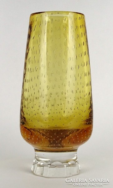 1O238 Borostyánsárga fújt művészi üveg váza 20 cm
