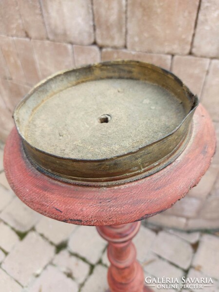 Antique pewter wooden candle holder