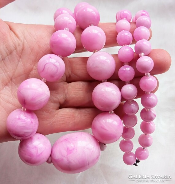 Retro rózsaszín gyöngysor nyaklánc 76cm
