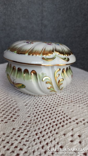Herendi porcelán bonbonier, jelzett, sérülésmentes, magasság: 8,5 cm, nyílásának átm: 10 cm