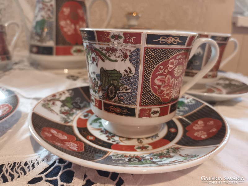 Old oriental porcelain colored tea set for 4 people for sale!