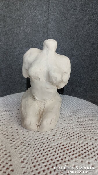 Clay female nude torso, unmarked, height: 14 cm, depth 11 cm, weight: 778 gr.