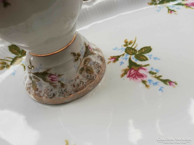 A beautiful pink old Polish large serving table centerpiece + candle holder