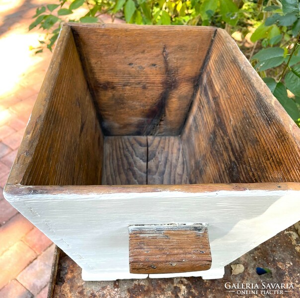 Old wooden chest, retro trash can, vintage, rustic in white brown color
