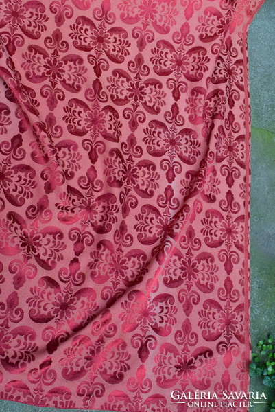 Silk brocade old material, drapery, tablecloth, patterned on a red background 250 x 135 cm ~ 3m2