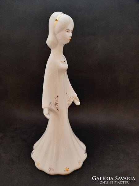 Aquincum, snow white porcelain figurine, gray tailor Antonia, 25 cm