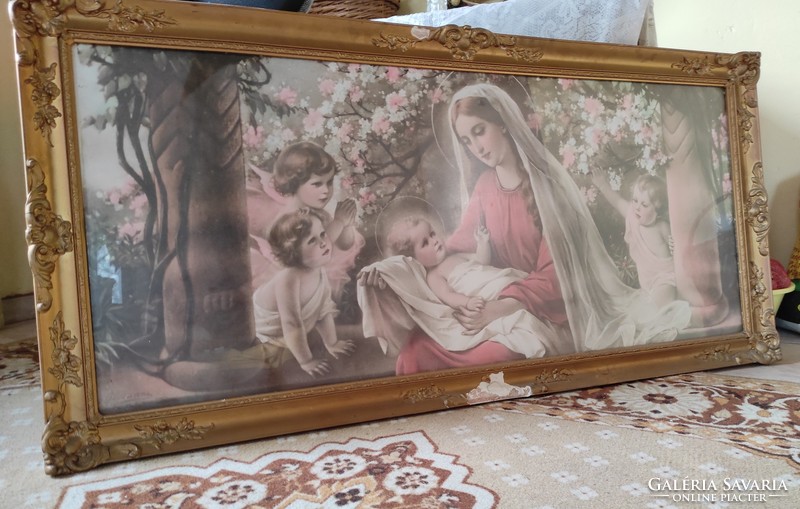 Price reduction! Blondel framed painting of Mary, in a gilded frame, first half of the xxth century.