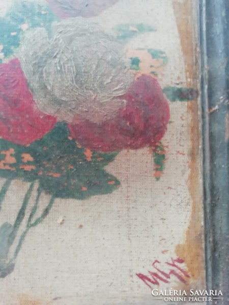 M. Gy szignóval jelzett régi virágos csendélet 40 cm x 30 cm