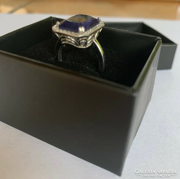 Silver ring with a huge blue stone