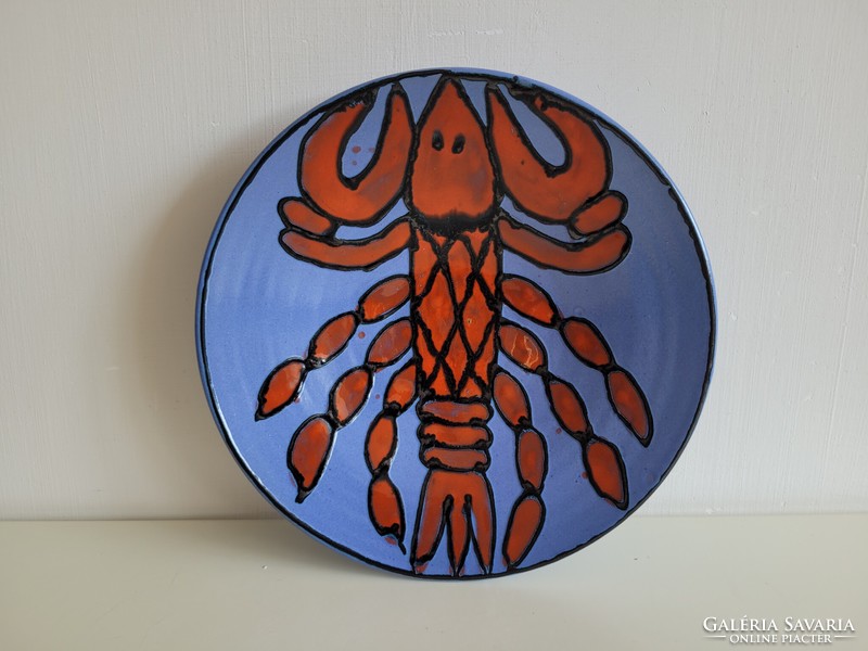 Retro old glazed ceramic wall decoration Christmas suzsa crab patterned wall bowl mid century decorative bowl